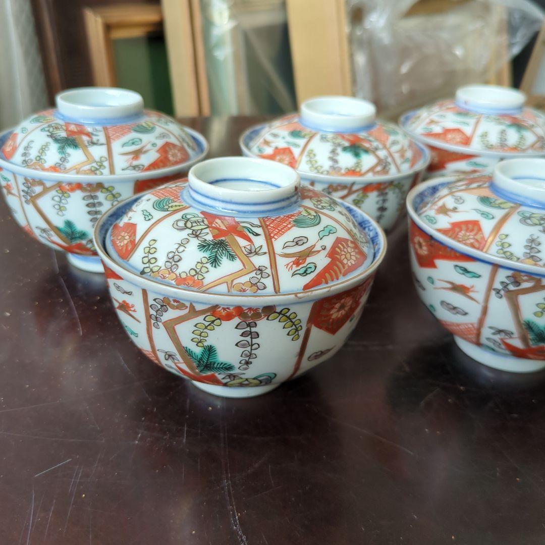 骨董 伊万里 古伊万里 蓋茶碗 色絵 金彩 煮物碗 アンティーク 5つ〜