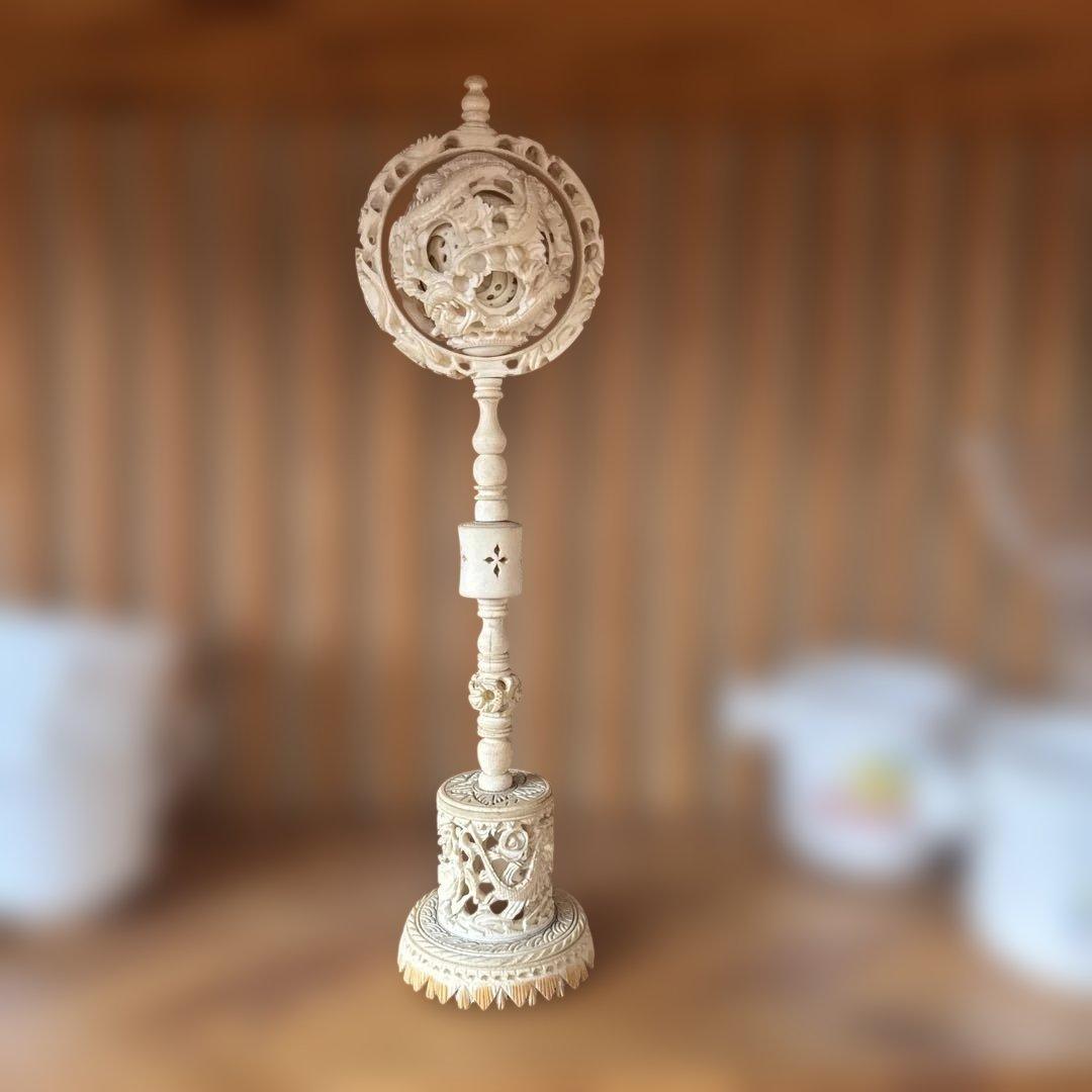 中国工芸品　お土産　龍　山水　天球　多層球　置物