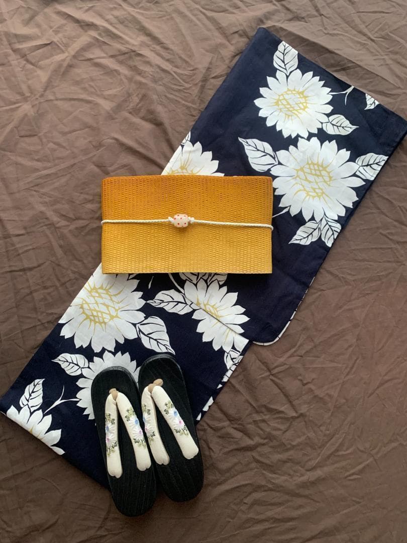 画像 1枚目のフルセット◆品ある向日葵（ひまわり）黒紺浴衣◆