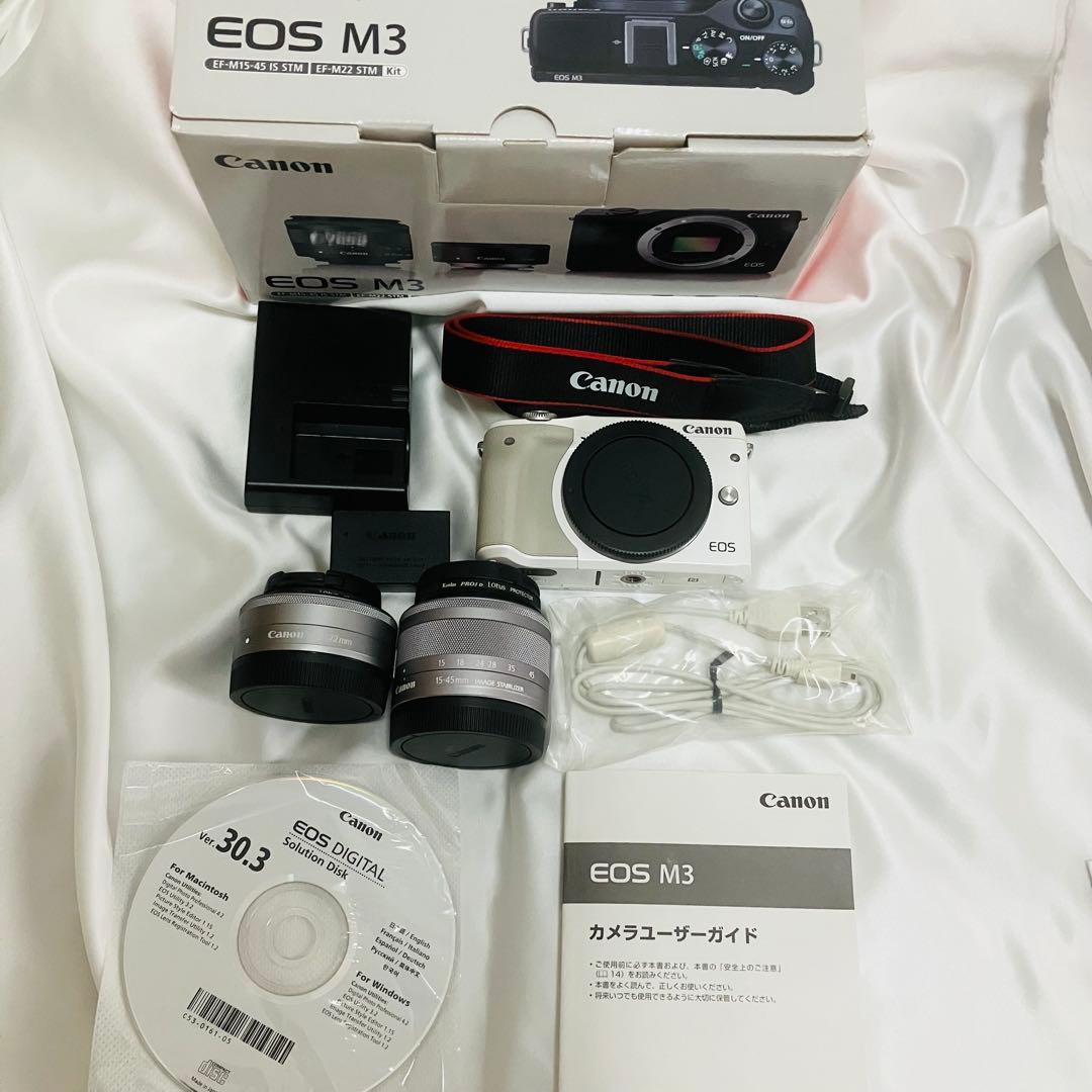 美品 Canon EOS M3 ミラーレス一眼 ダブルレンズキット ホワイト