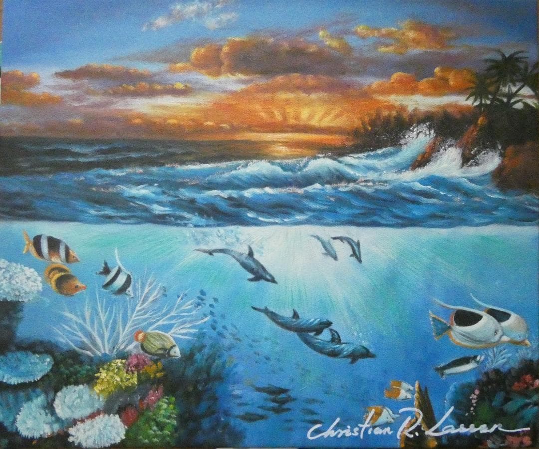 T.Y. クリスチャン・ラッセン「風景」サイン F8　額装済み 肉筆手描き