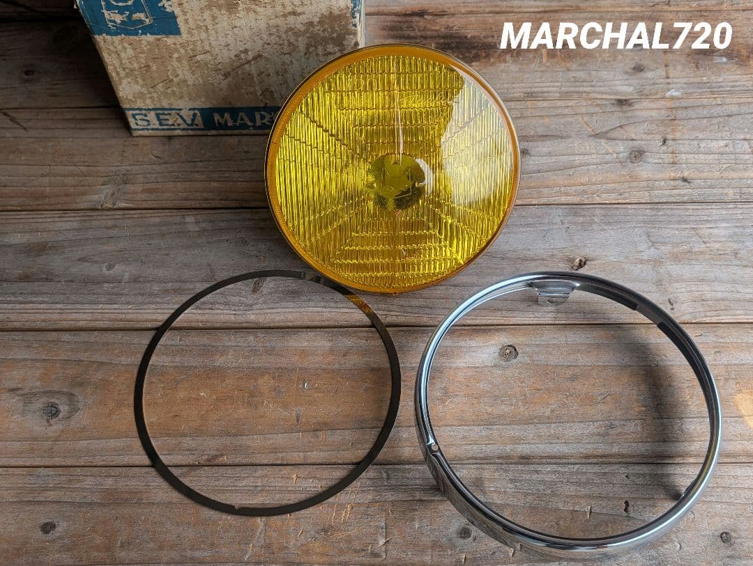 マーシャル 720 ヘッドライト リム付き イエローレンズ キティ 彫り猫 旧車