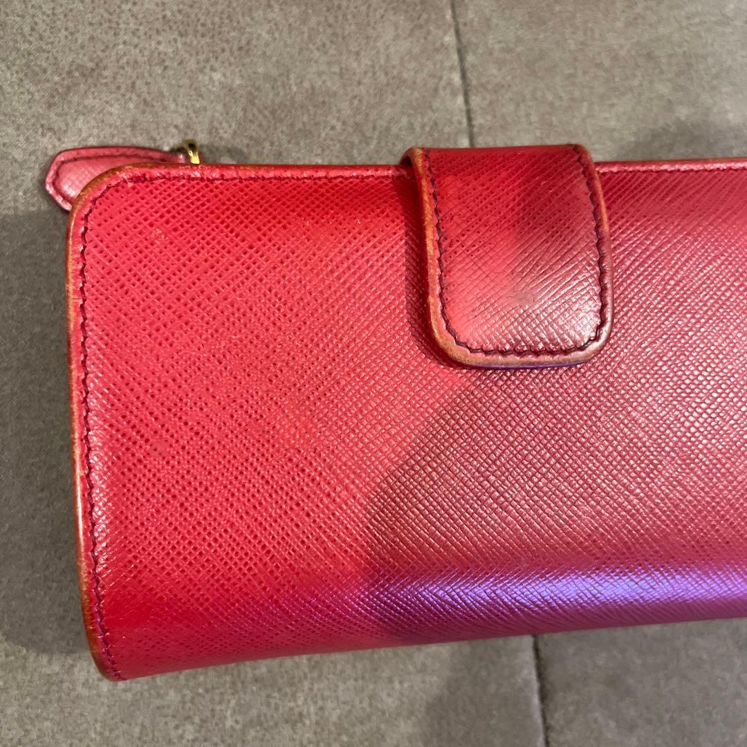 PRADA サフィアーノレザー L字ファスナー 二つ折り財布 レッド