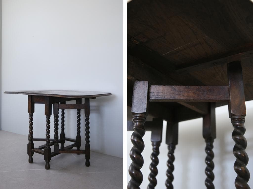 英国アンティーク木製ゲートレッグテーブル/ダイニング机バタフライ(73-330)