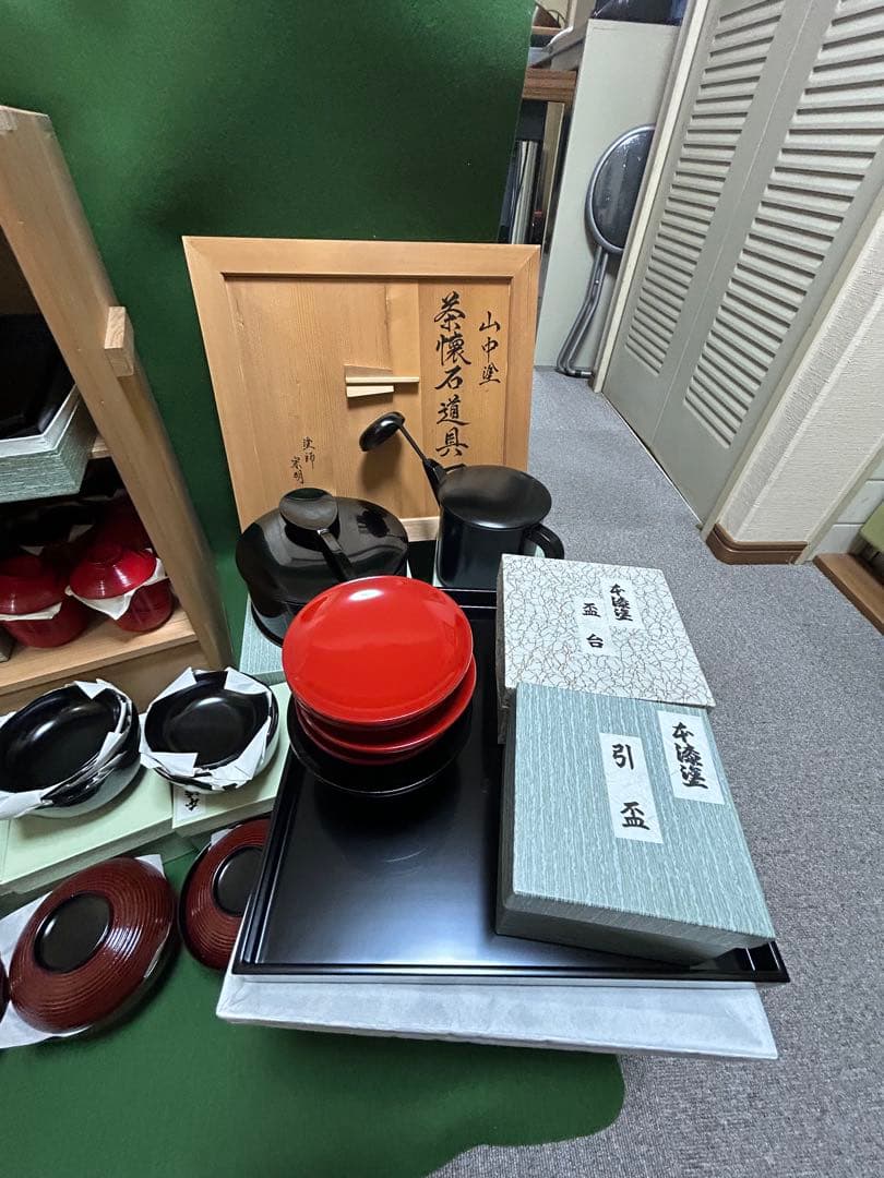 山中塗　懐石道具　一揃　塗師　宗明　未使用、美品