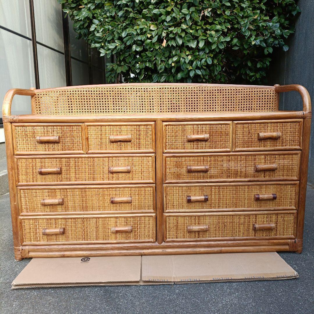 【希少】籐 ラタン チェスト 4段 引き出し10個 アジアン家具 収納タンス