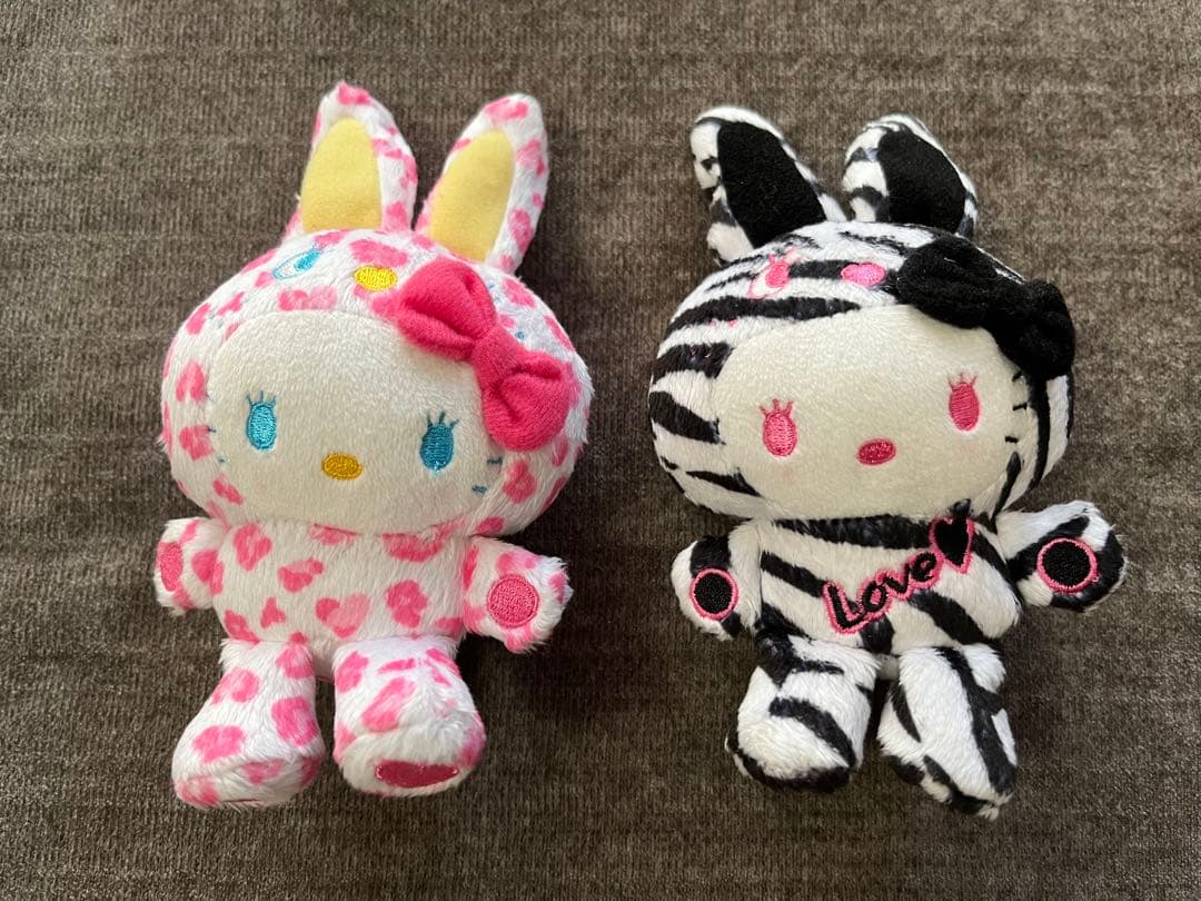 激レア ハローキティ カラフルバニー ヒョウ柄 ゼブラ柄 マスコット 平成レトロ