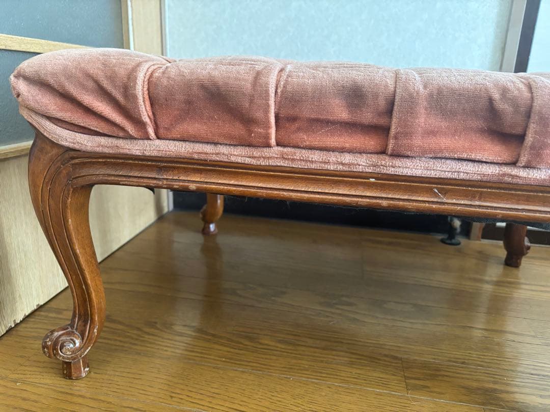 猫脚　ピンク ベルベット ヴィンテージ スツール　オットマン