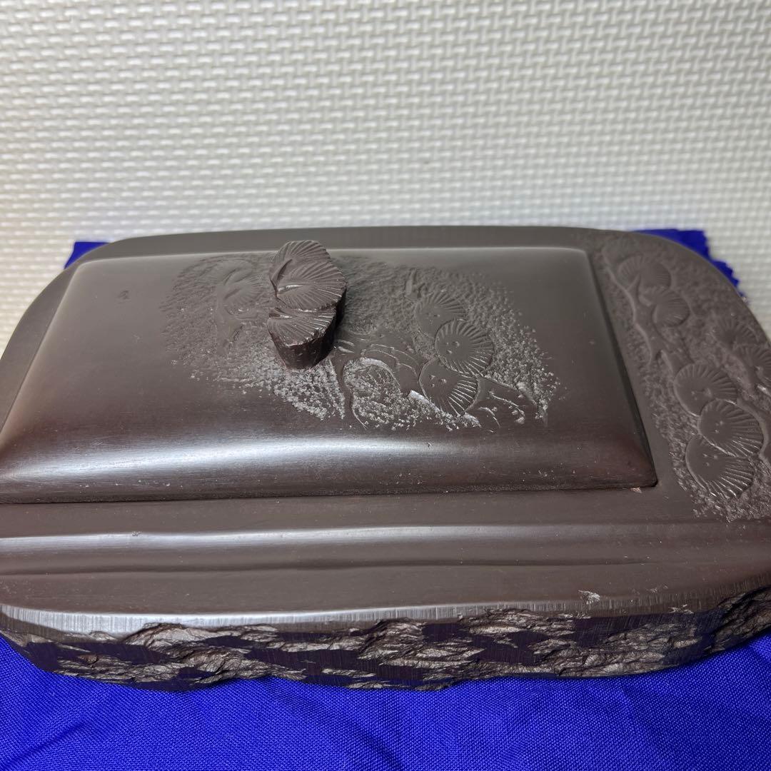 ⭕️赤間硯　石蓋付硯　長久松彫刻　大型硯　赤間硯　くすのき製硯　下井百合昭　昭竜山