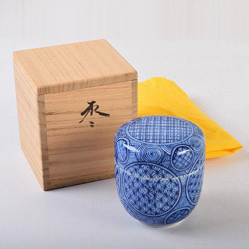 茶道具　陶佳造　染付　渦文　棗　共箱　V　8753