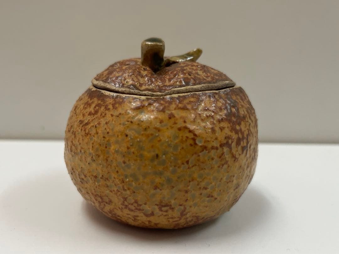 益子焼き 香合　みかん茶入 茶道具