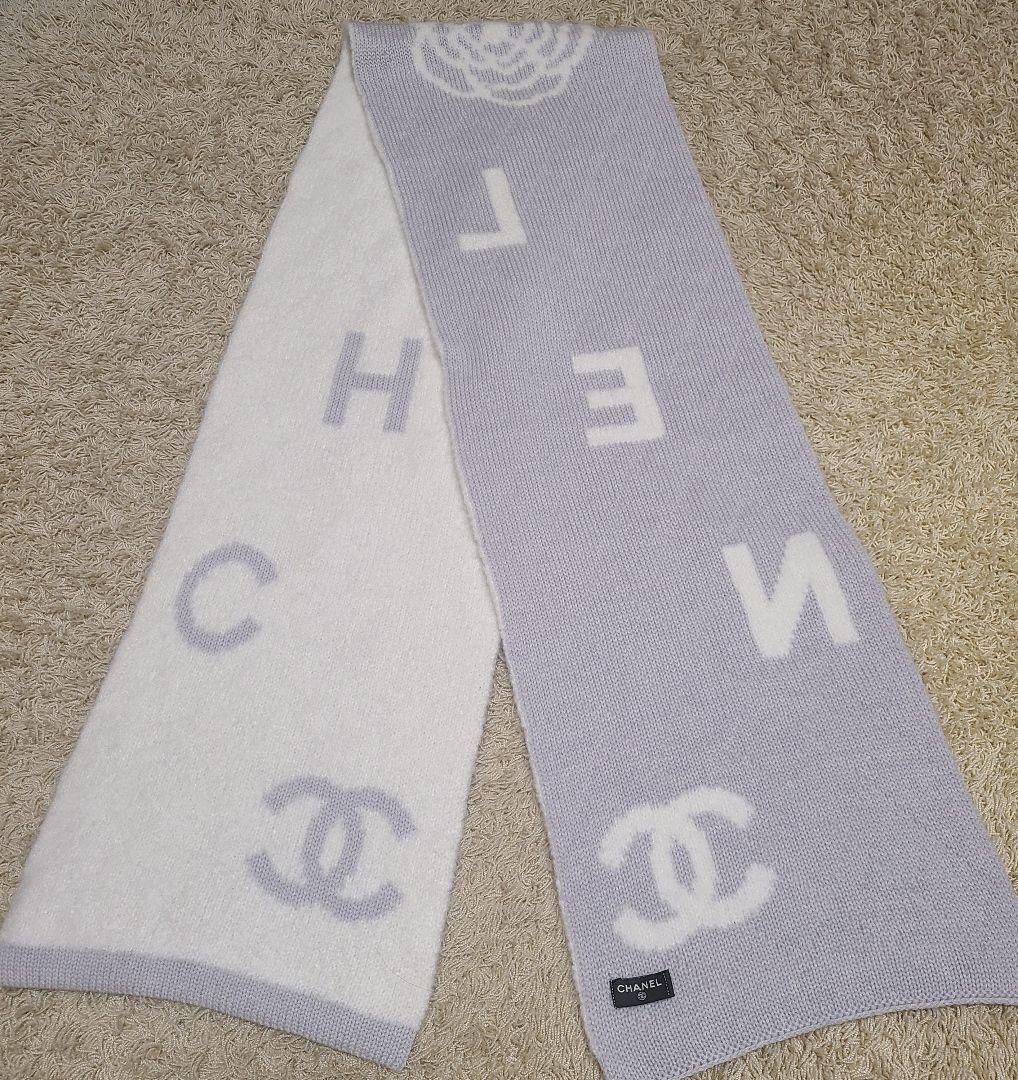 美品★CHANEL　マフラー　ニットカシミヤ　カメリア　グレー