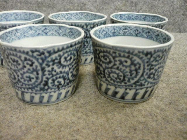 伊万里焼染付たこ唐草図蕎麦猪口 5個 [B31559]