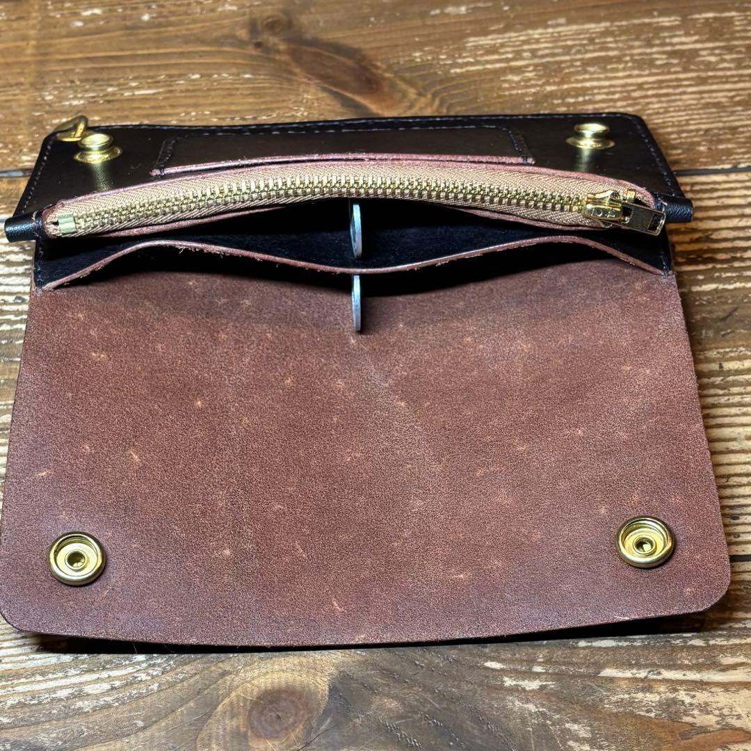 1点のみ茶芯ハンドメイドトラッカーウォレット