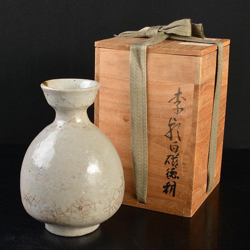 朝鮮美術　李朝　高麗白磁　徳利　金継ぎ直しあり　時代箱　M　R7479