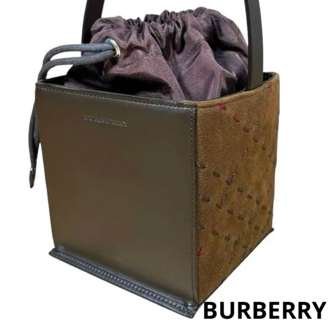 【極美品】希少　バーバリー　ブラウン スクエア　ハンドバッグ　レザー