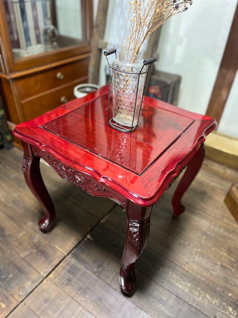 高級唐木家具　カリン材　サイドテーブル 飾り台 ナイトテーブルコンソールテーブル