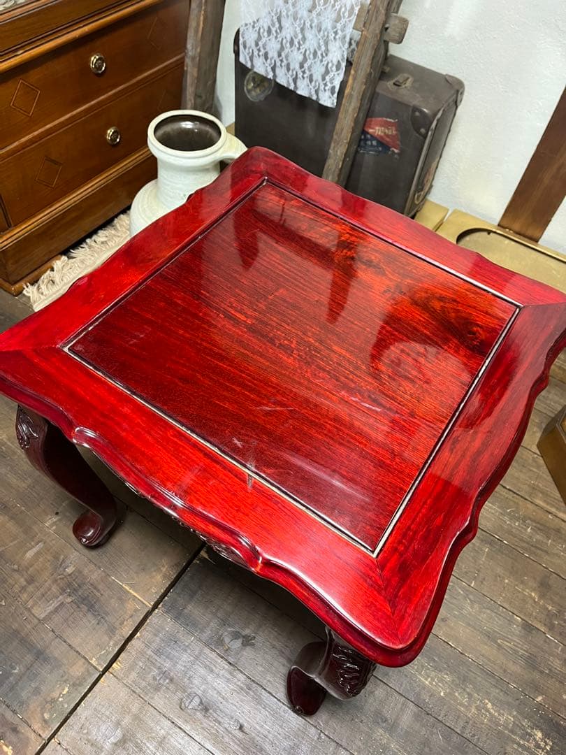 高級唐木家具　カリン材　サイドテーブル 飾り台 ナイトテーブルコンソールテーブル