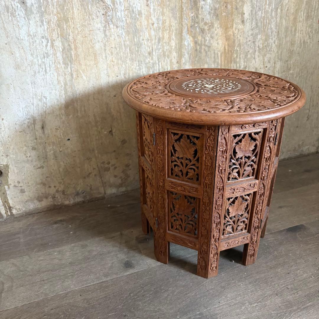 シーシャムウッド　彫刻テーブル　サイドテーブル　インド製　ヴィンテージ　②