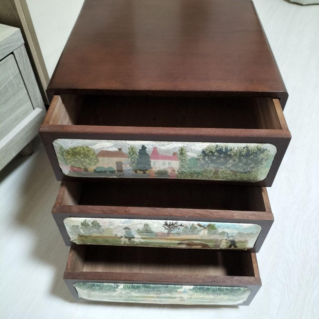 刺繍　木製チェスト　収納ケース　 3段