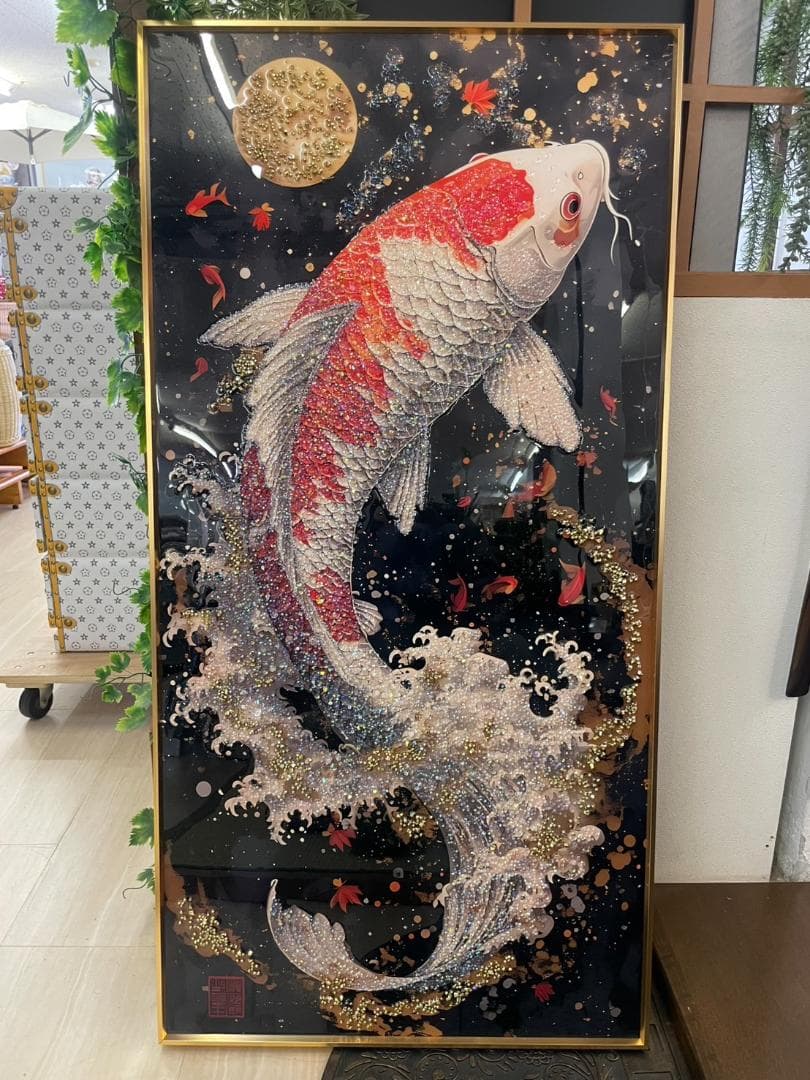【再入荷！】アートパネル　昇り鯉　鯉の滝登り　鯉　コイ　クリスタル　絵画　アート