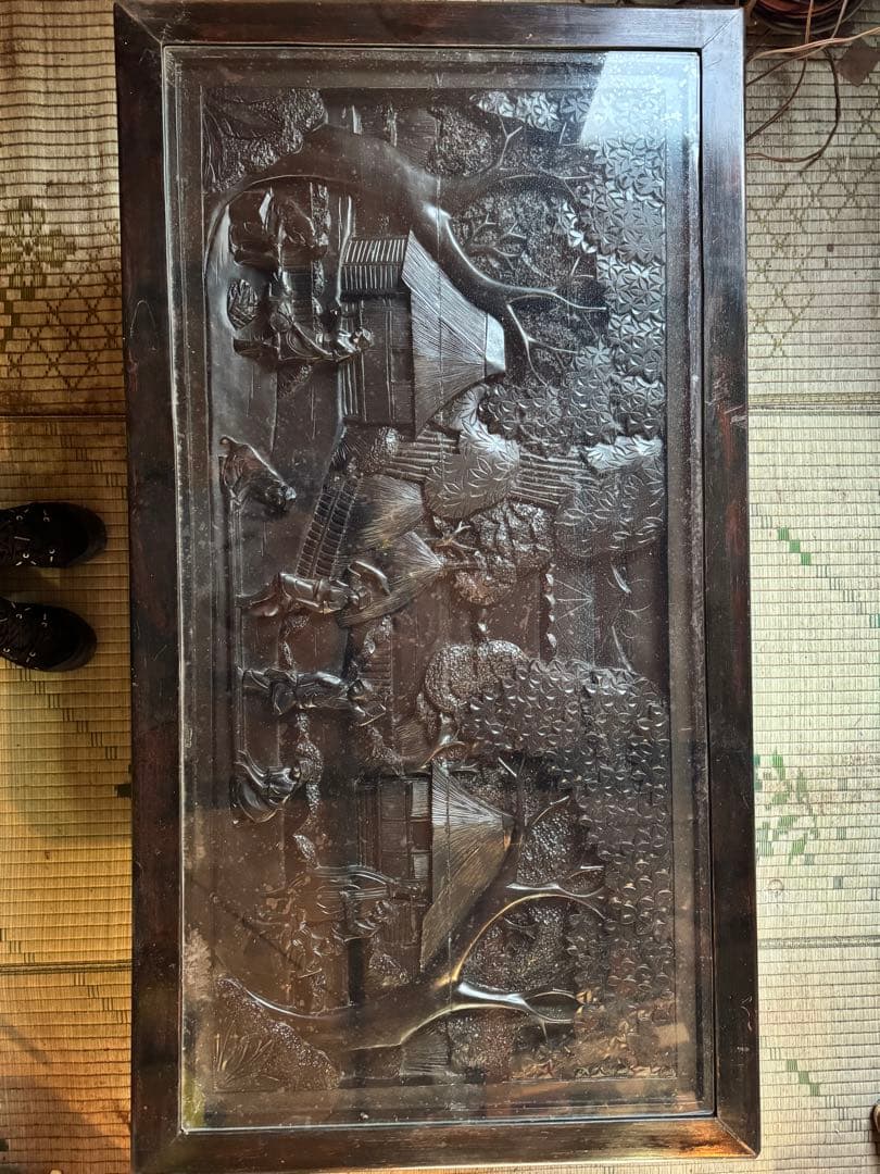 木彫 彫刻 ヴィンテージ ローテーブル 黒檀 センター リビング テーブル 座卓