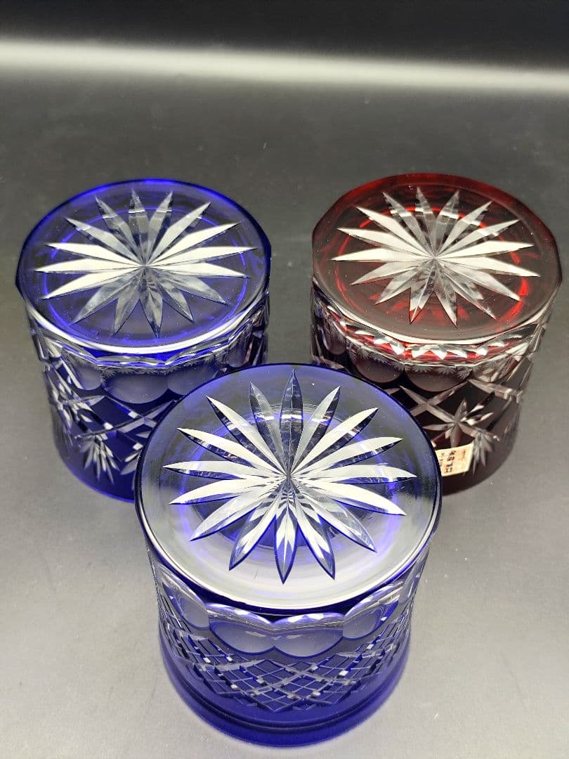 未使用品☆江戸切子 ロックグラス3客（切子、江戸切子、薩摩切子）