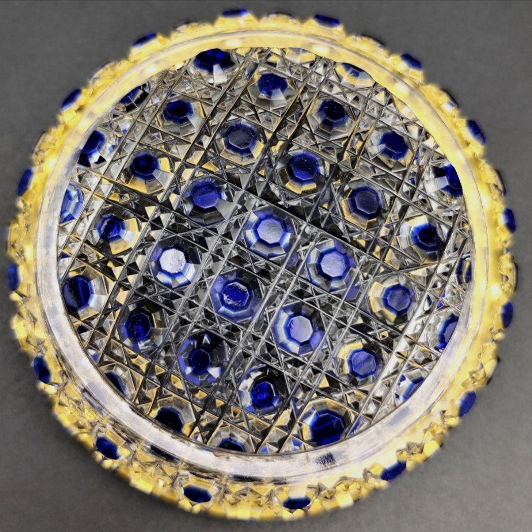 超希少品★江戸切子 須田秀石 蓋物 瑠璃被 籠目紋（切子、江戸切子、薩摩切子）