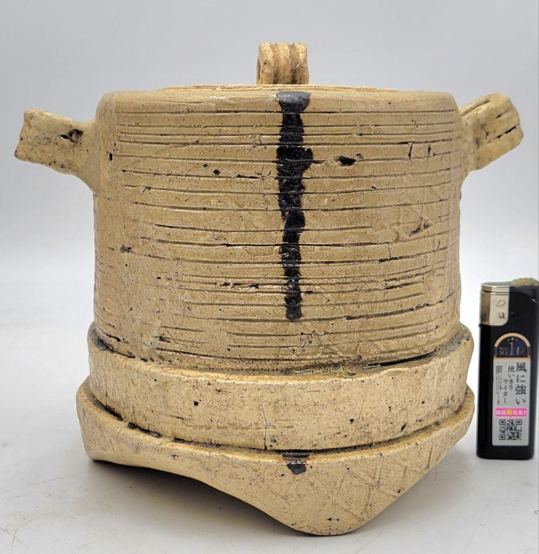 時代物　美濃伊賀　水指　古川庄作識　仕服　漆塗合わせ箱　茶道具　骨董品、美術品