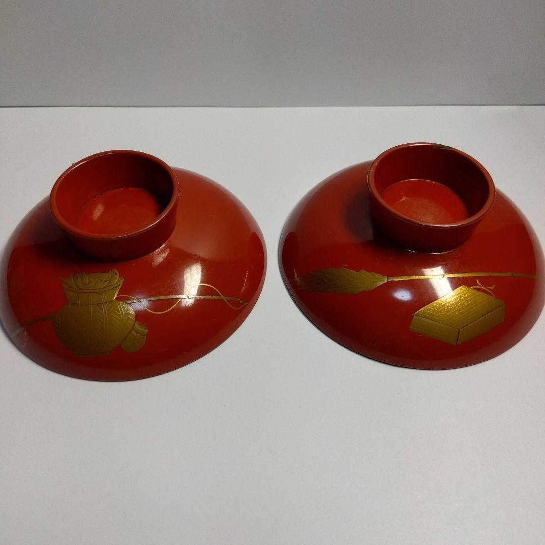 輪島塗　朱塗　時代蒔絵金人物銀富士蒔絵 杯一対　漆芸　共箱　１客の高台にアタリ有