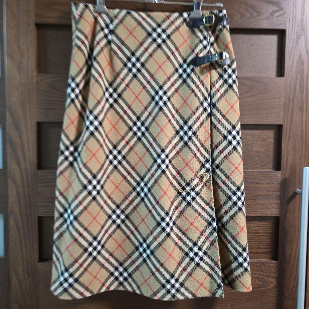BURBERRY　チェック柄ラップスカート 膝丈 ウール100％三陽商会正規品