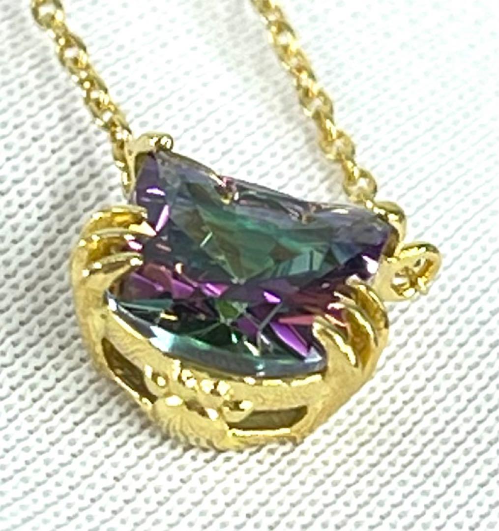 宝石ルース 『限定品！ネコちゃんネック！』天然ミスティックトパーズ　チェーン付