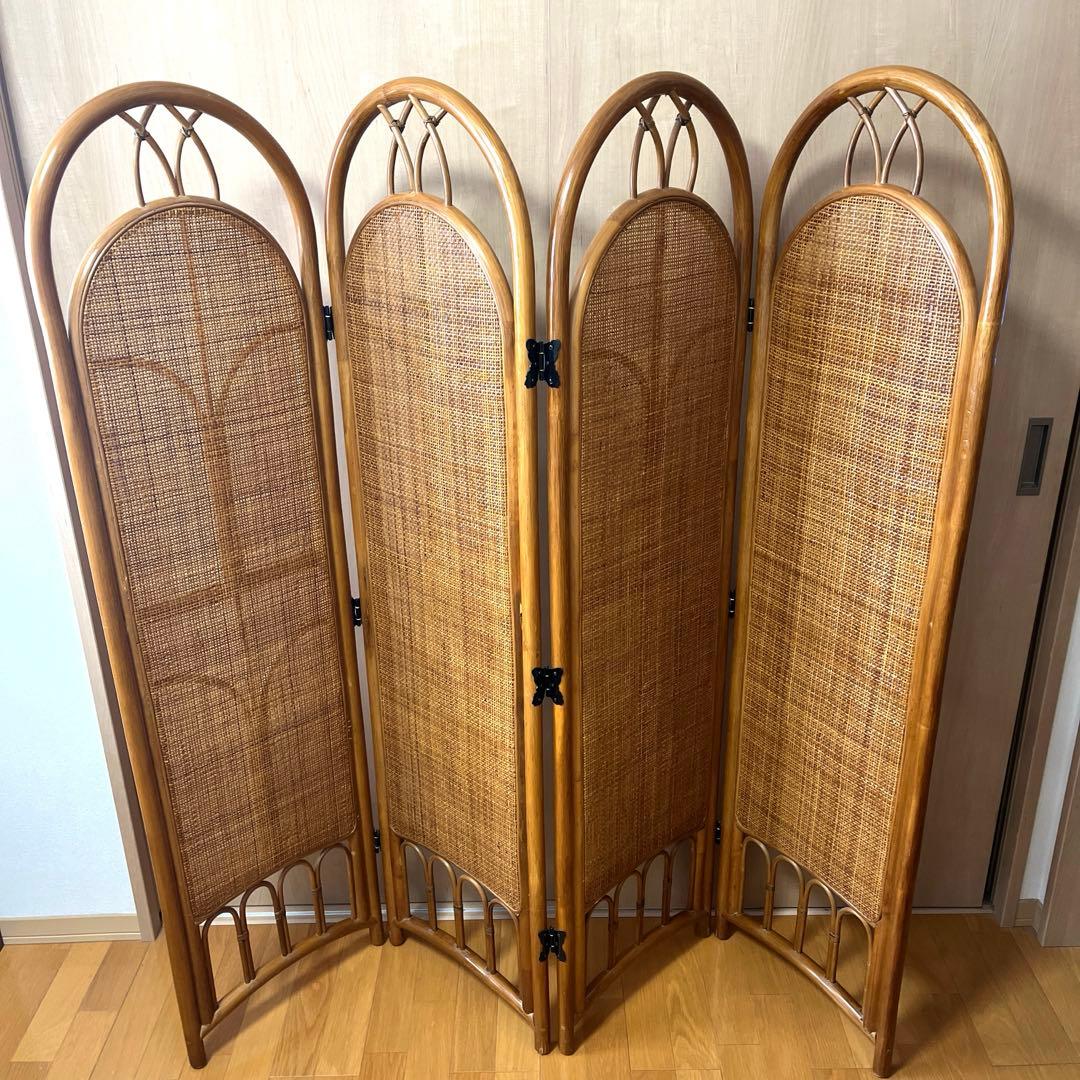 昭和レトロ 4連 ラタンパーテーション