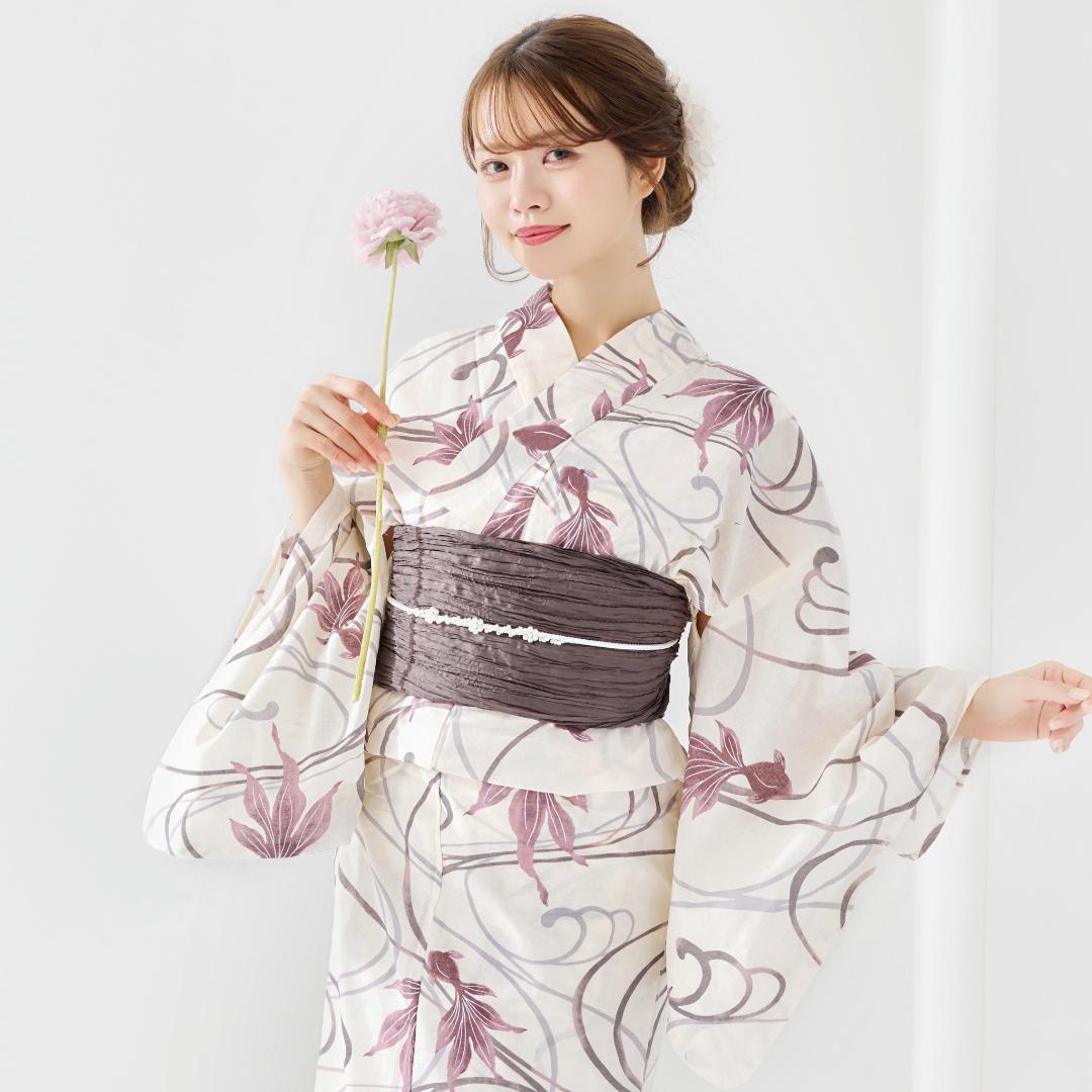 二部式浴衣 セパレート浴衣 3点set 水彩金魚美人 チャコール Y4-36-2