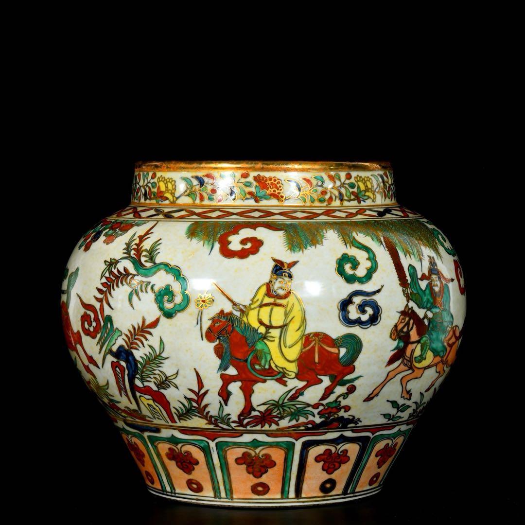 旧蔵　元時代の五彩　馬に乗って主人を救う 陶器　時代物　置物　古美術 縁起物