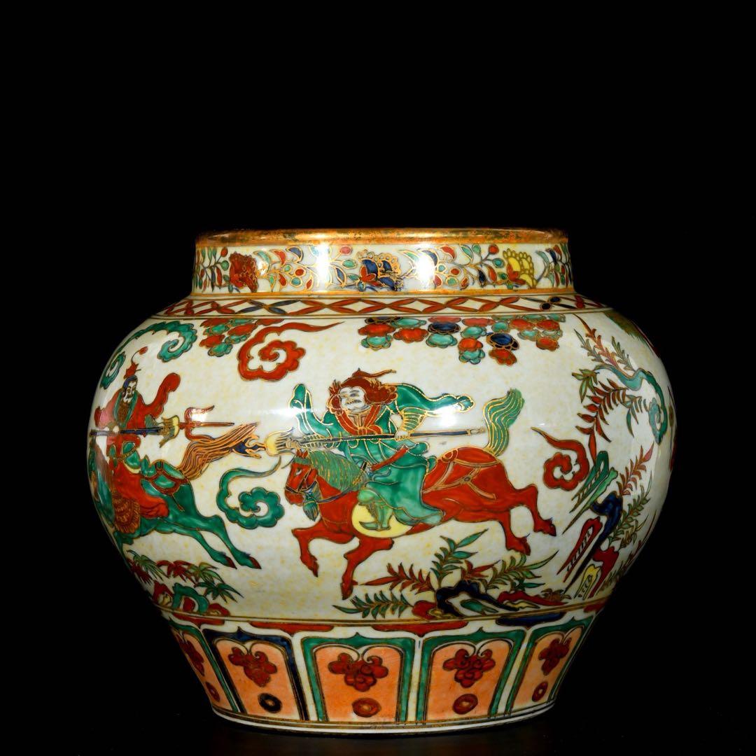 旧蔵　元時代の五彩　馬に乗って主人を救う 陶器　時代物　置物　古美術 縁起物