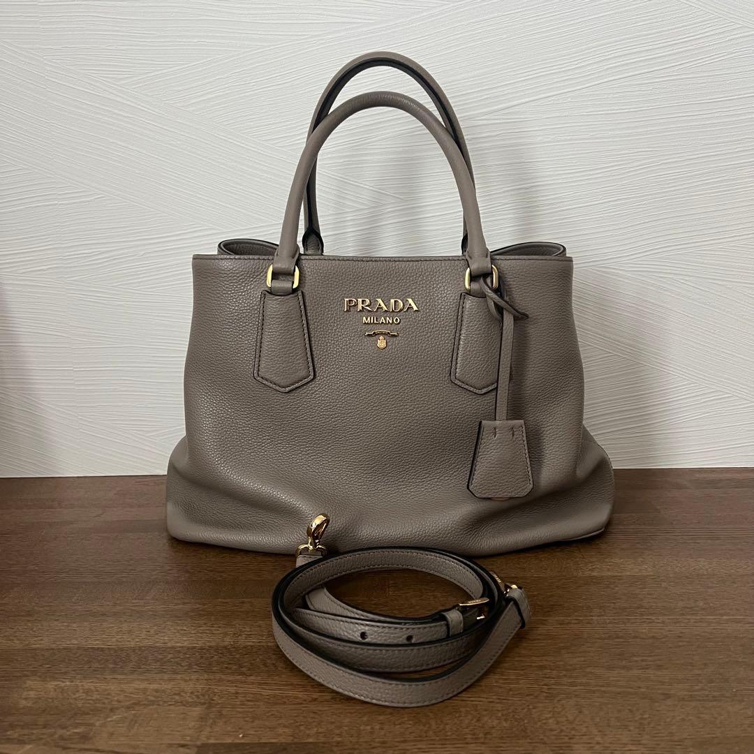 PRADA プラダ 2WAY トート ハンド バッグ レザー グレージュ