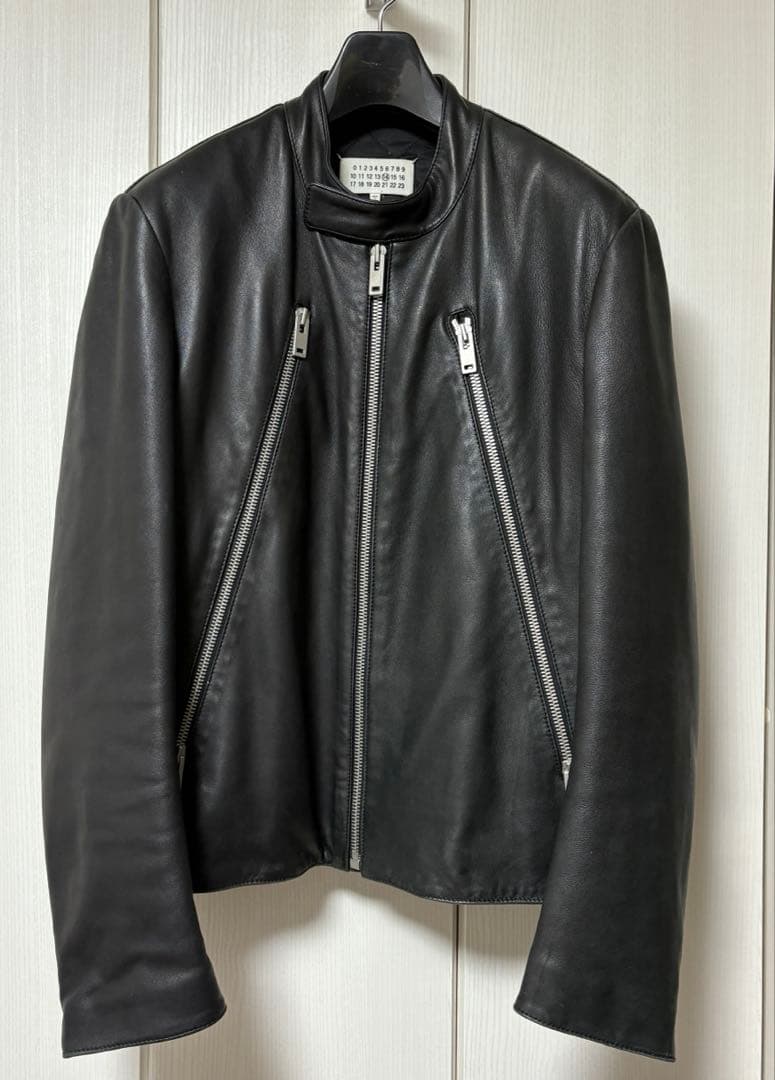 メゾンマルジェラ 八の字 ライダース 5ZIPレザージャケット 48