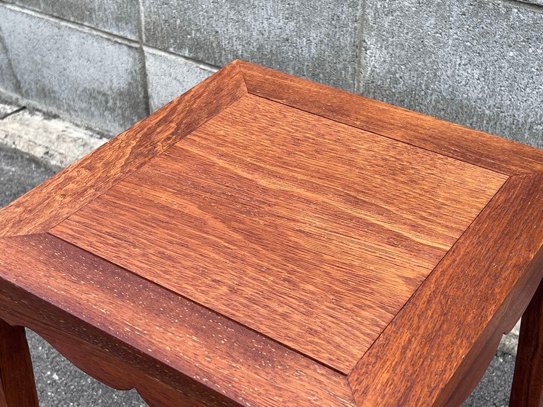 送料無料　唐木　正方高足花台　宋式極簡風　巻雲足　中国美術　飾り台　盆栽台