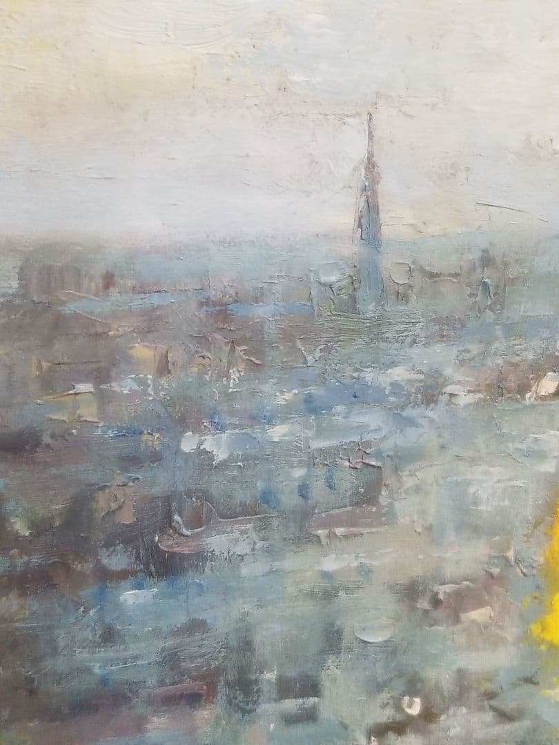 窓辺の薔薇 堀哲夫 黄色のバラの油彩画 大作