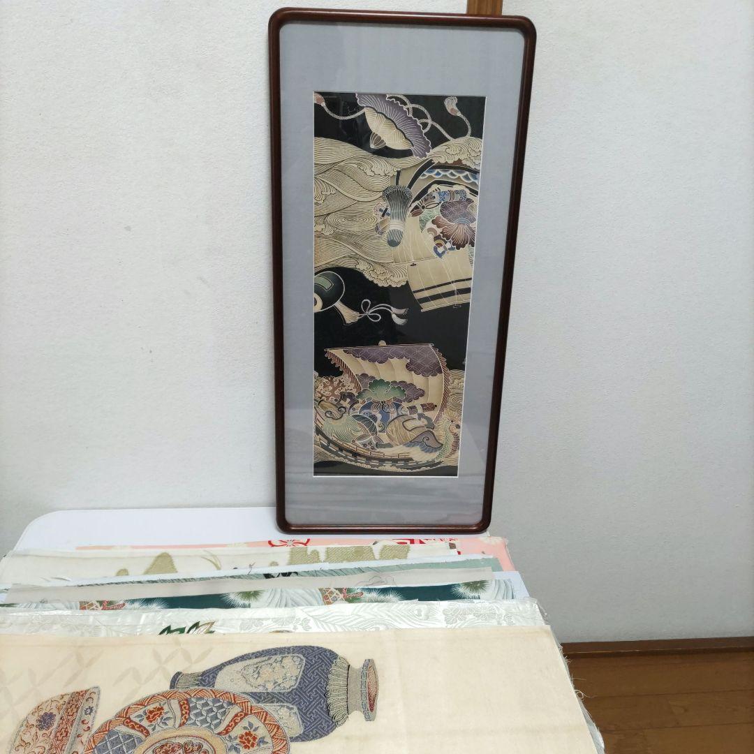 日本画 額と帯地　古布