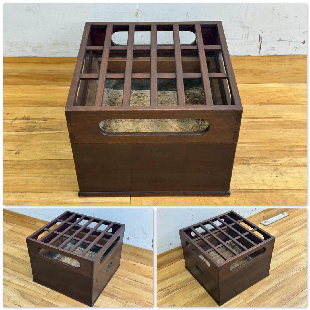 H1408☆火鉢　レトロ　木製　小道具　アンティーク　骨董　火入れ　囲炉裏