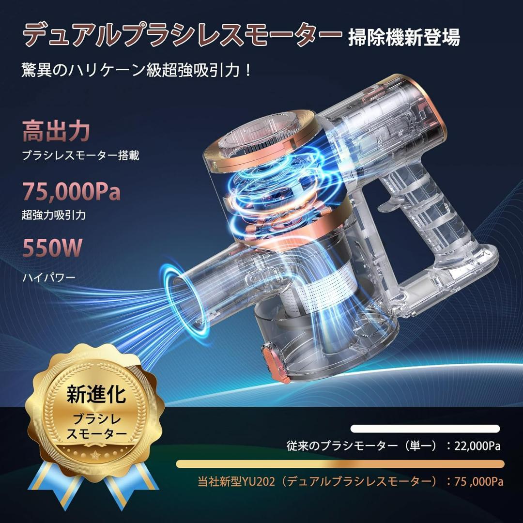 掃除機 コードレス【2026年先行発売！75Kpa真の超強力吸引＆同クラス最軽量