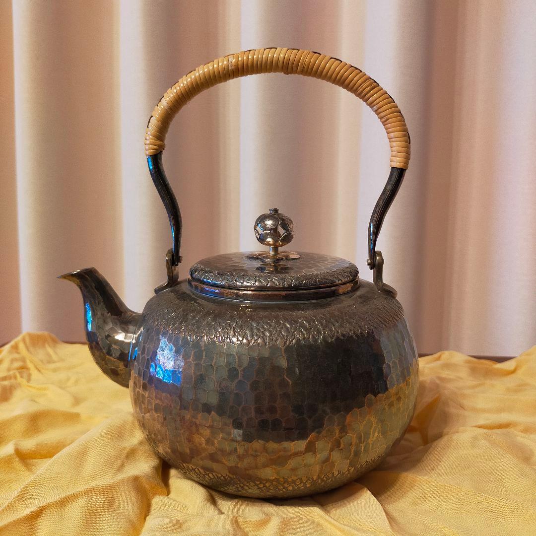 秀峯堂造　茶道具　銀いぶし仕上げ　急須　471g