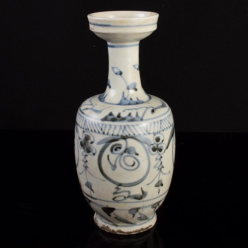 中国　呉須染付　花文　盤口瓶　M　R5036