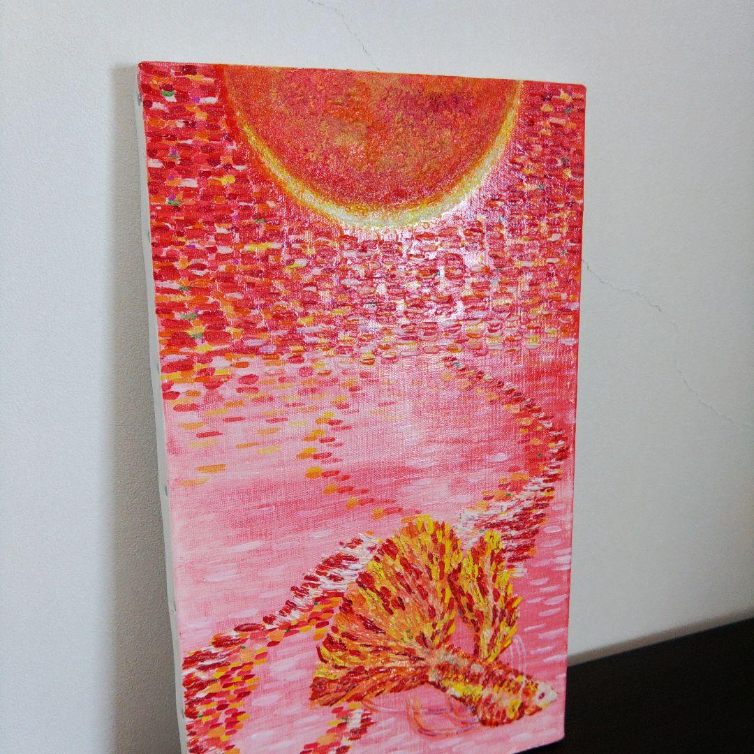 月と魚　アクリル絵画　一点もの