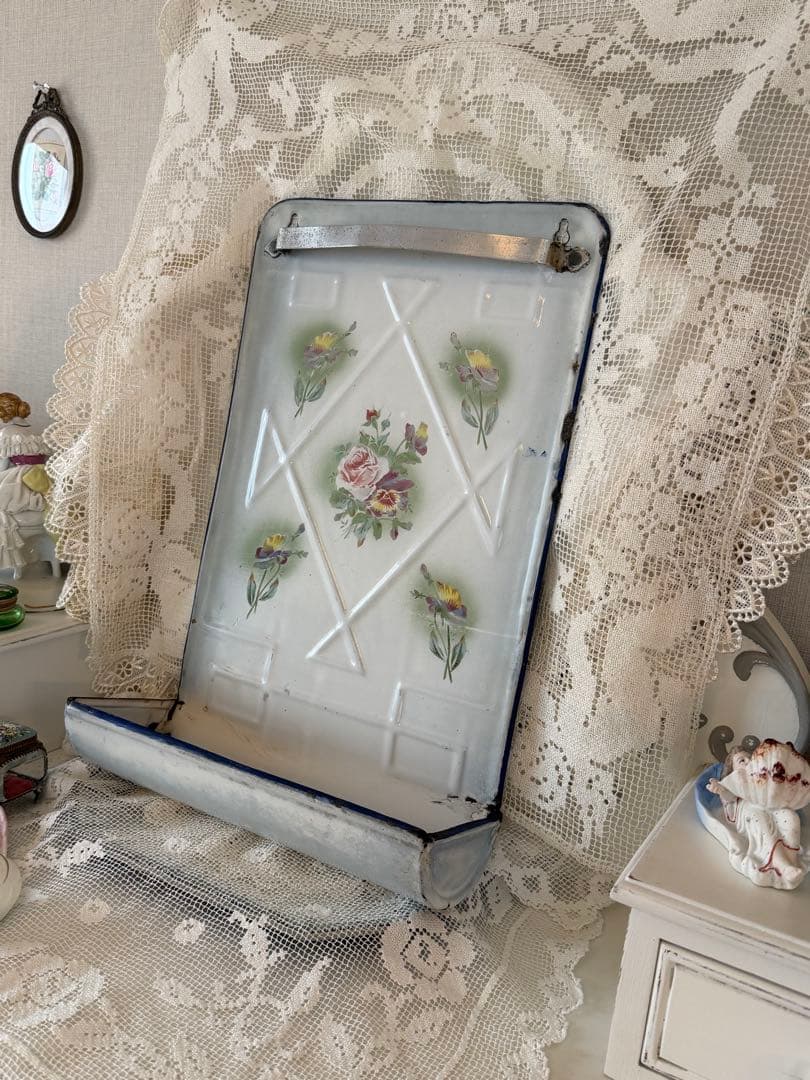 フランス　アンティーク　JAPYホーロー　 レードルラック　薔薇とパンジー