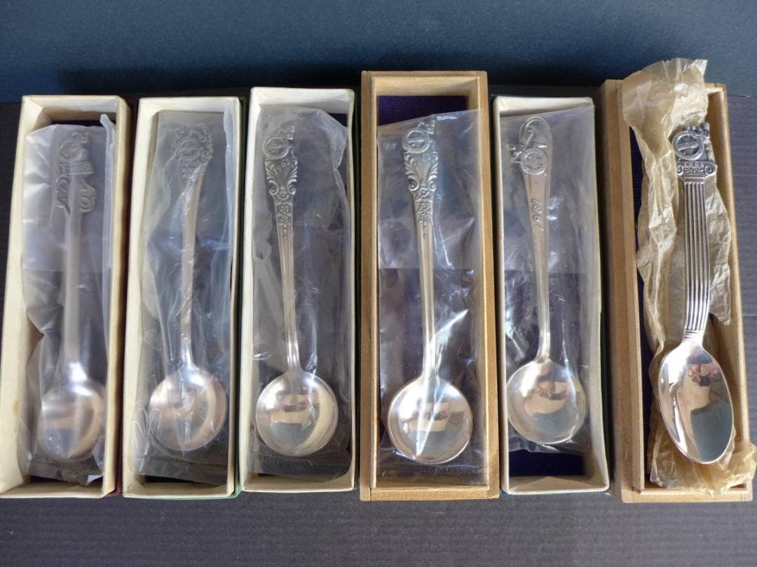 時代物【未使用】全日本自動車ショー　記念スプーン　箱付6点　旧車　昭和レトロ