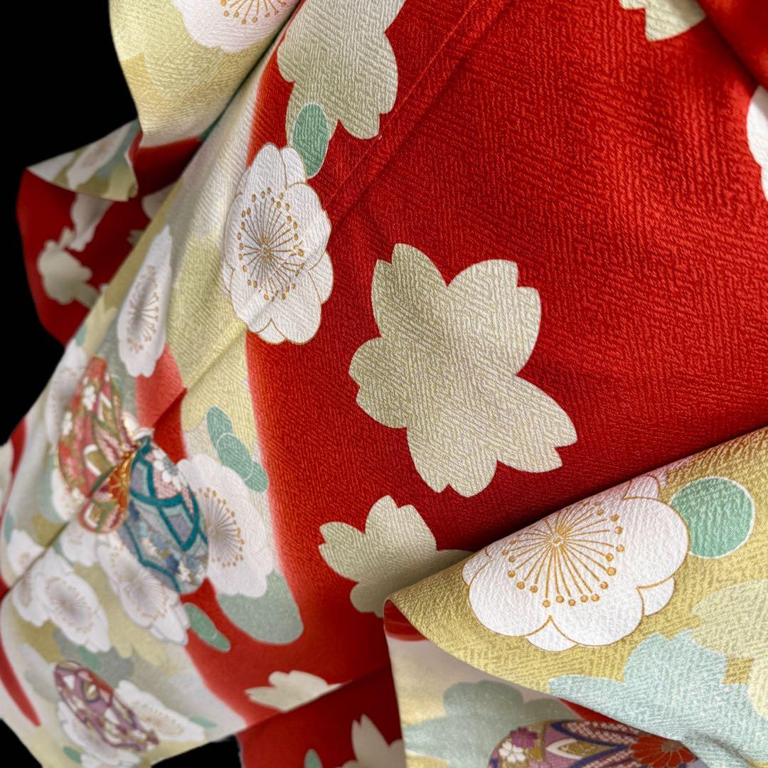 美品　振袖フルセット　トールサイズ　160〜170cm　梅・桜・毱・古典柄　裄長