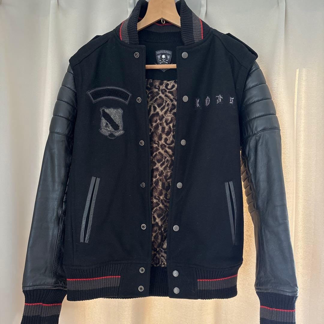 【レア】ROEN 2way 袖レザー スタジャンヒョウ柄裏地　スカル刺繍